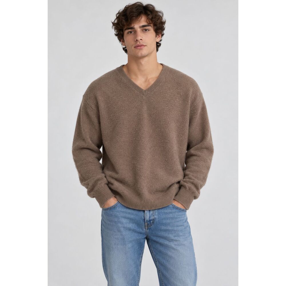 Jos A Bank 100% Cashmere V Neck Sweater Mens Large Camel Tan Brown Pullover
